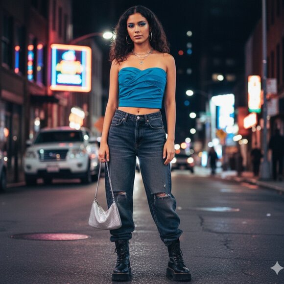 Marc By Marc Jacobs Blue Silk Crop Bustier Corset Top Sz 10 Sweetheart Pleated - Picture 1 of 12